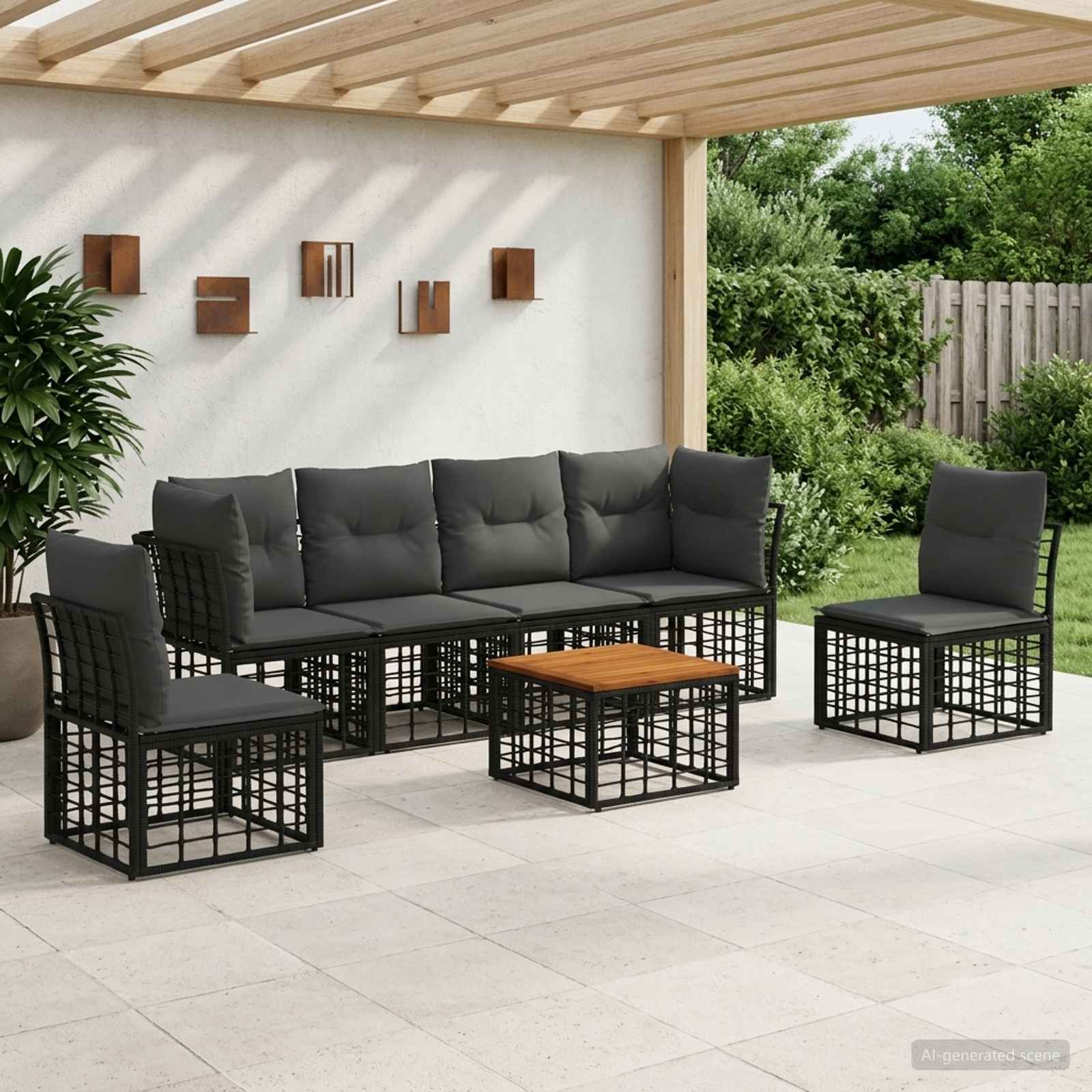 Ensemble de canapés d'extérieur 7 pc Noir et Gris foncé
