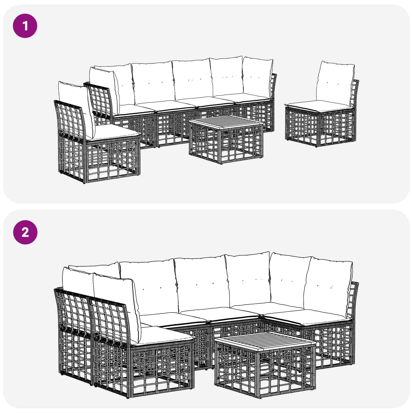 Ensemble de canapés d'extérieur 7 pcs Noir et Gris foncé - XIOS