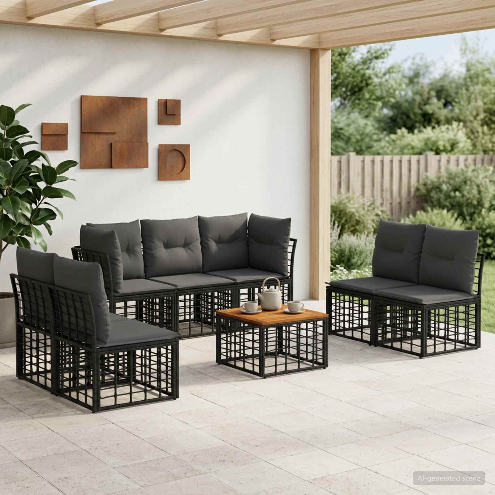 Ensemble de canapés d'extérieur 8 pc Noir et Gris foncé
