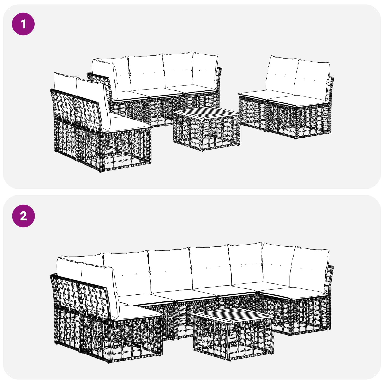 Ensemble de canapés d'extérieur 8 pcs Noir et Gris foncé - XIOS