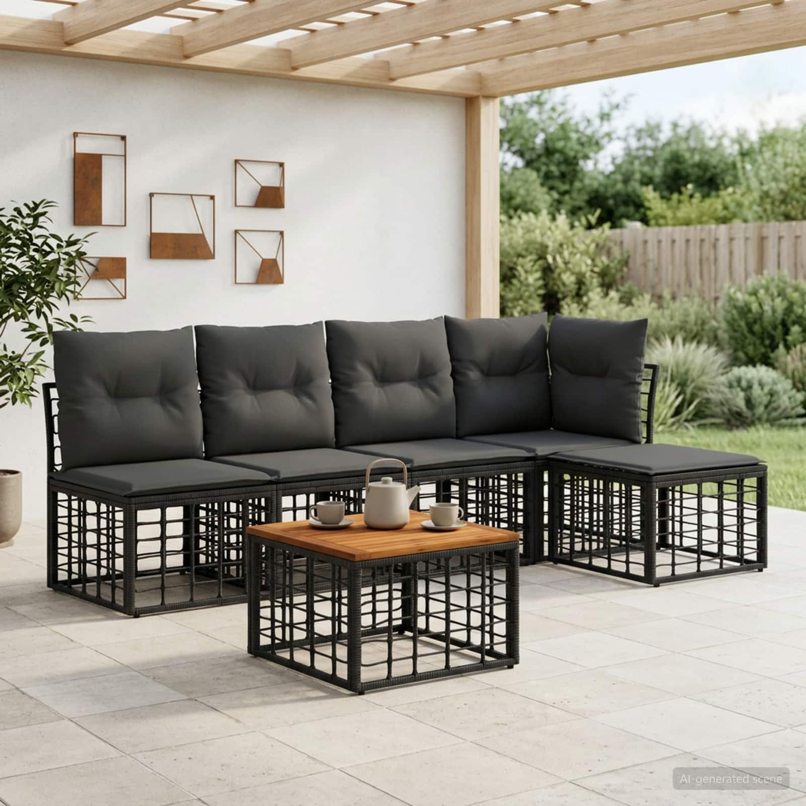 Ensemble de canapés d'extérieur 6 pc Noir et Gris foncé