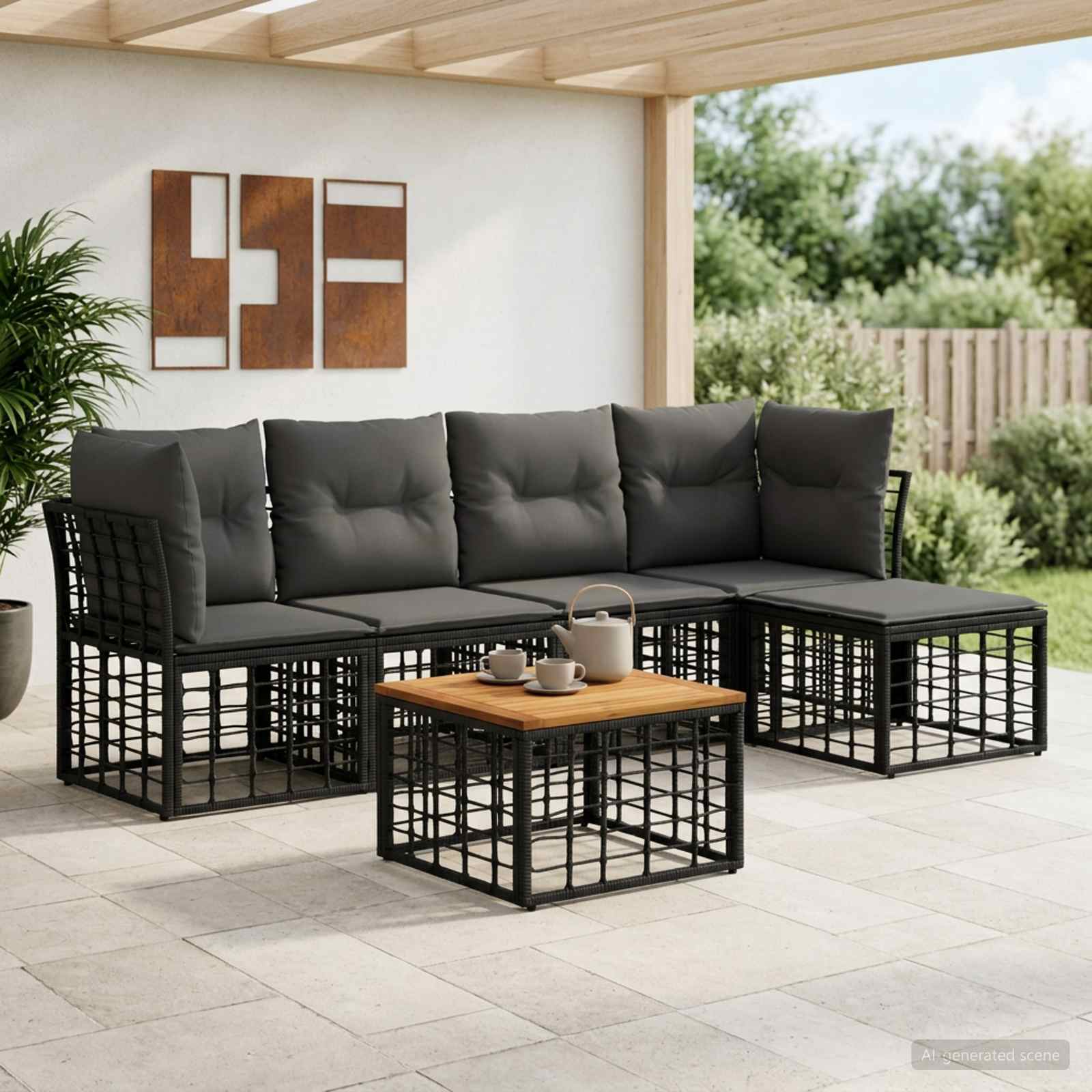 Ensemble de canapés d'extérieur 6 pc Noir et Gris foncé