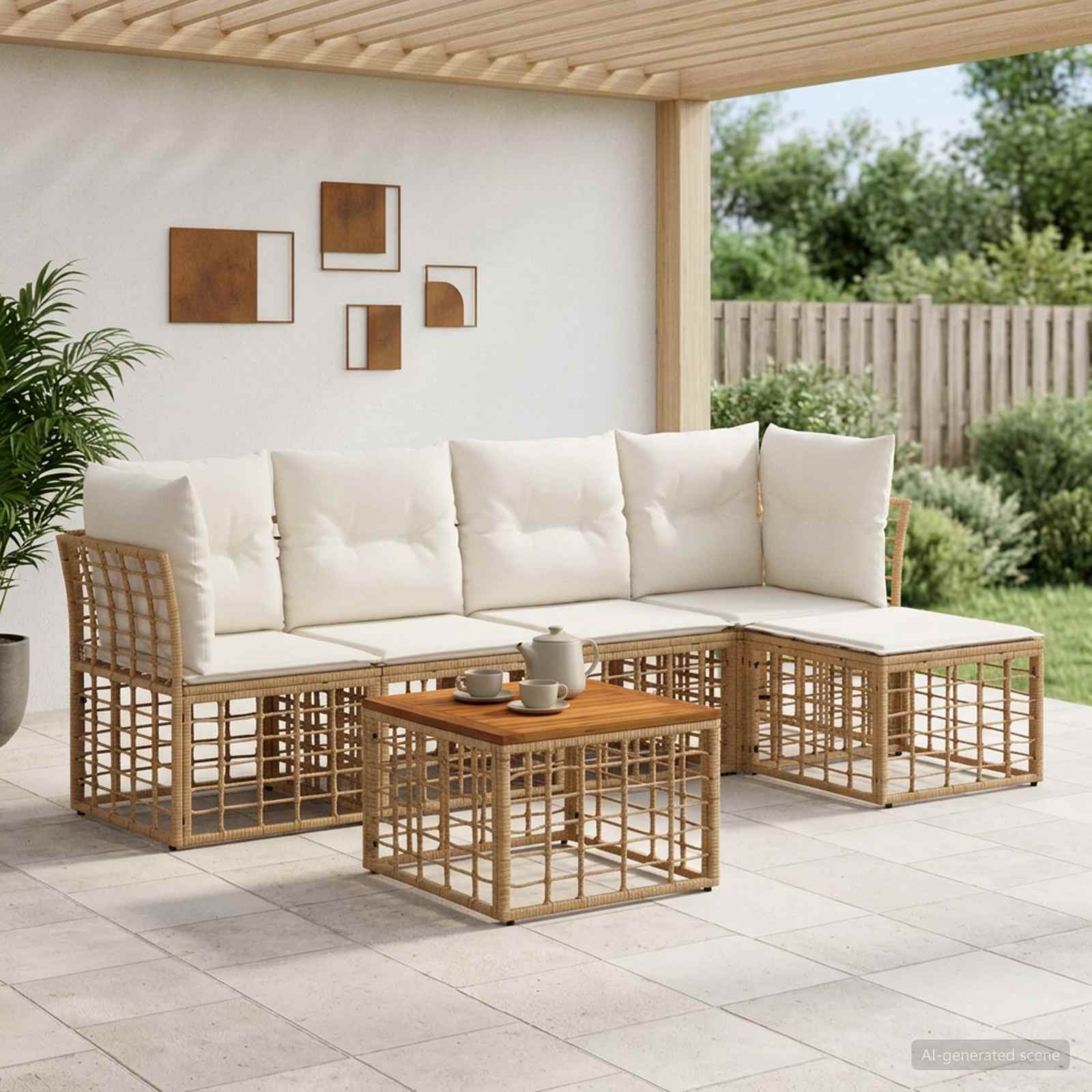 Ensemble de canapés d'extérieur 6 pc Blanc Naturel et Crème