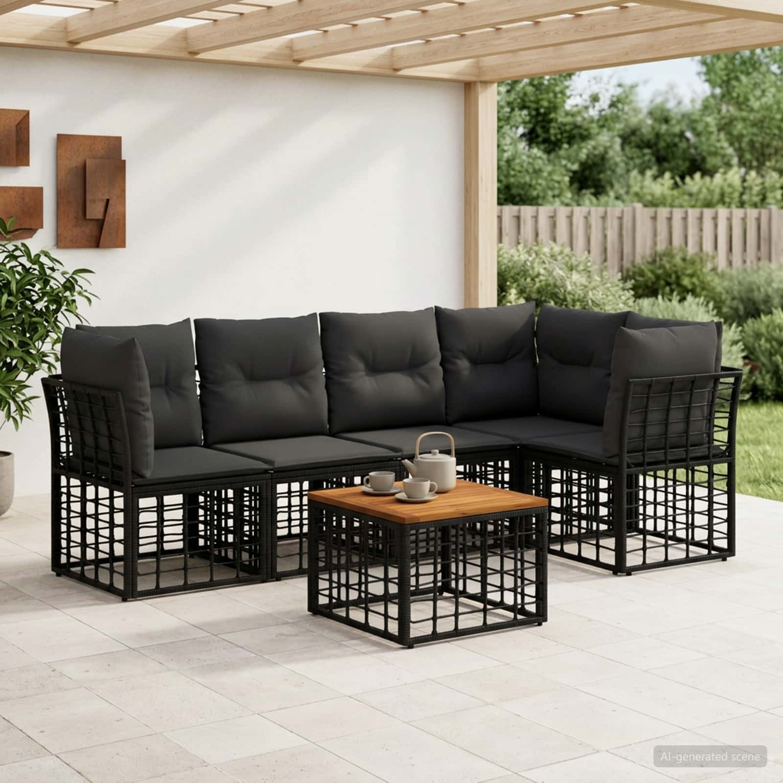 Ensemble de canapés d'extérieur 6 pc Noir et Gris foncé