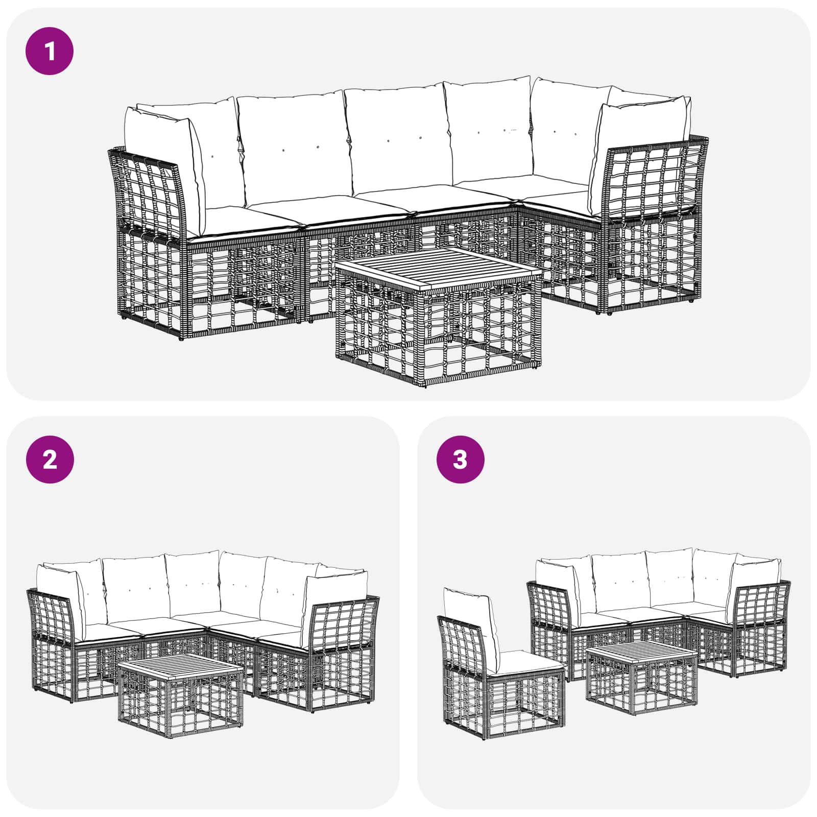 Ensemble de canapés d'extérieur 6 pcs Noir et Gris foncé - XIOS