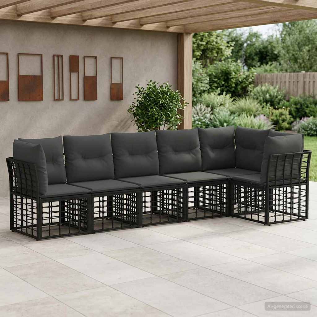 Ensemble de canapé de jardin 6 pcs Noir polyrotin - XIOS
