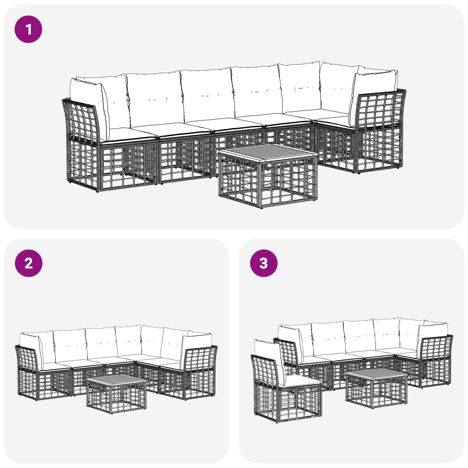 Ensemble de canapé de jardin 7 pcs Noir et Gris foncé polyrotin - XIOS