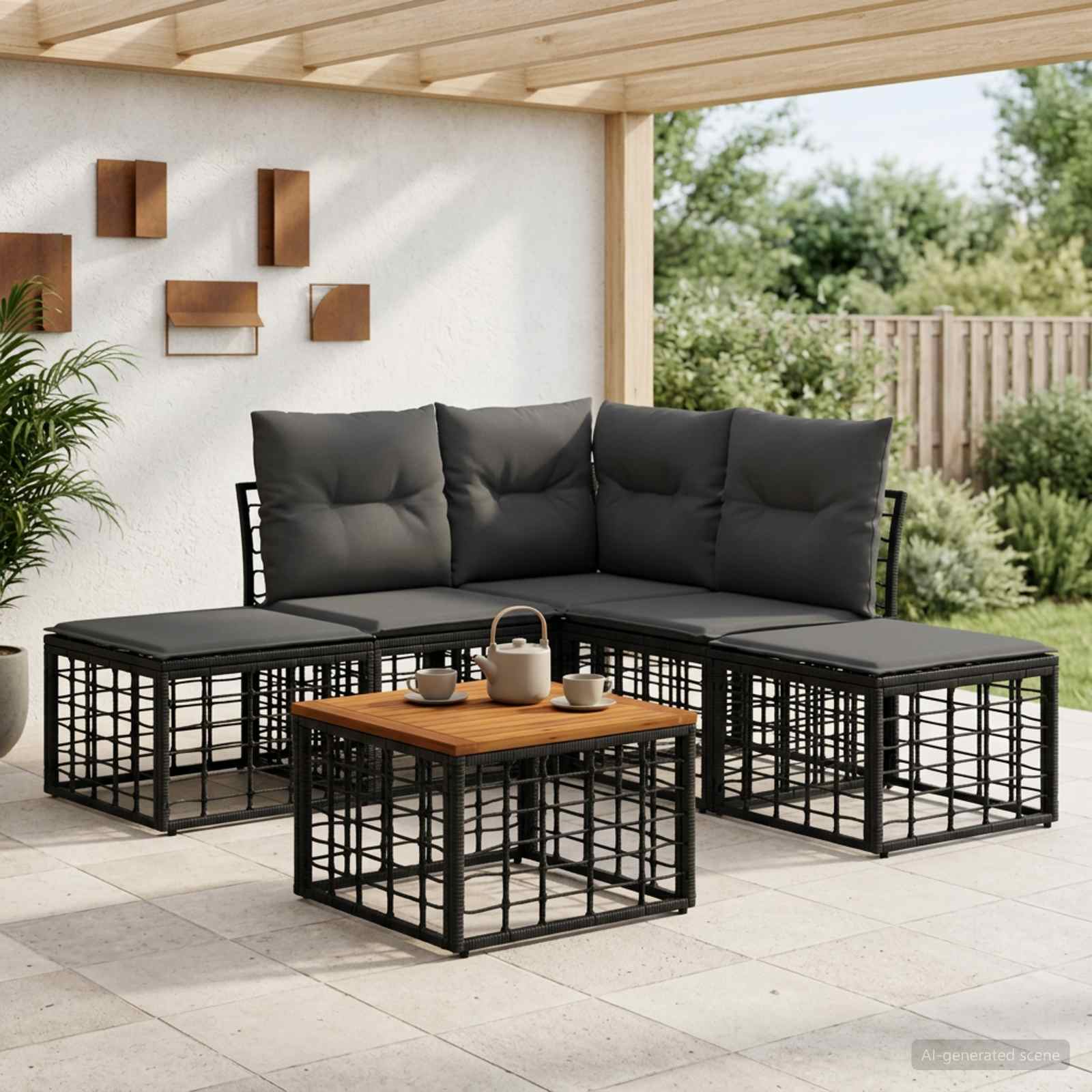 Ensemble de canapés d'extérieur 6 pc Noir et Gris foncé