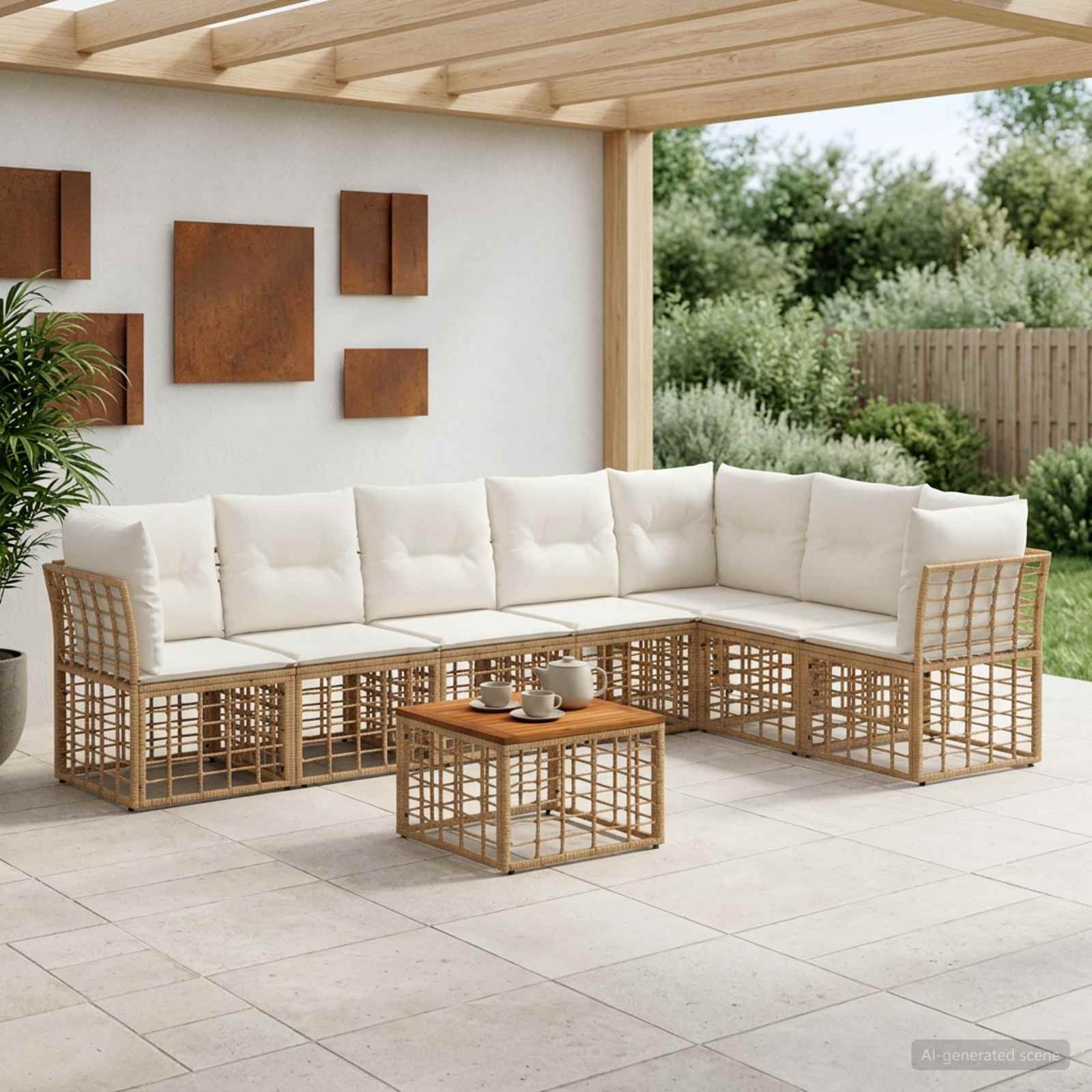 Ensemble de canapés d'extérieur 8 pc Blanc Naturel et Crème