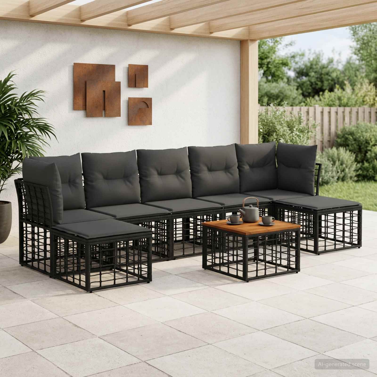 Ensemble de canapés d'extérieur 8 pc Noir et Gris foncé