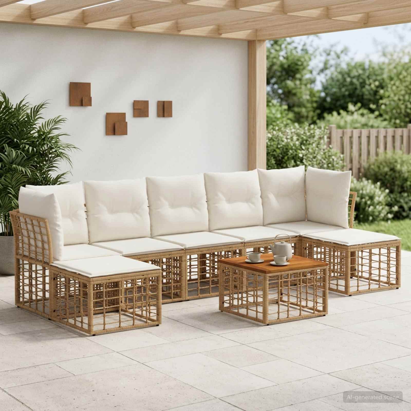 Ensemble de canapés d'extérieur 8 pc Blanc Naturel et Crème