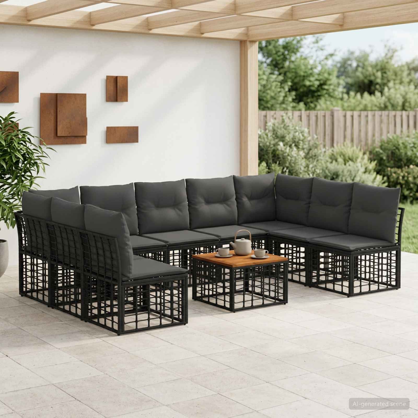 Ensemble de canapés d'extérieur 10 pc Noir et Gris foncé
