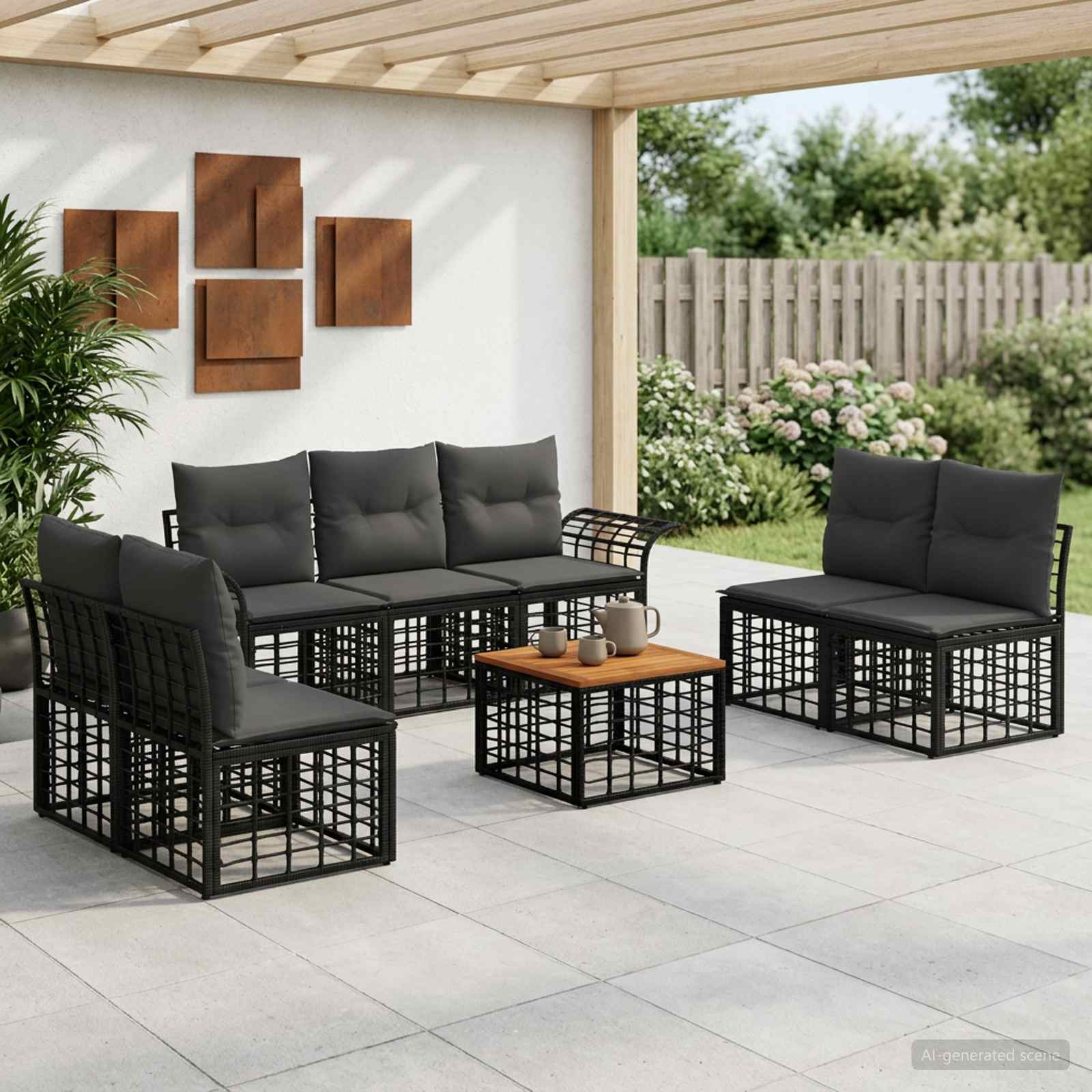 Ensemble de canapés d'extérieur 8 pc Noir et Gris foncé