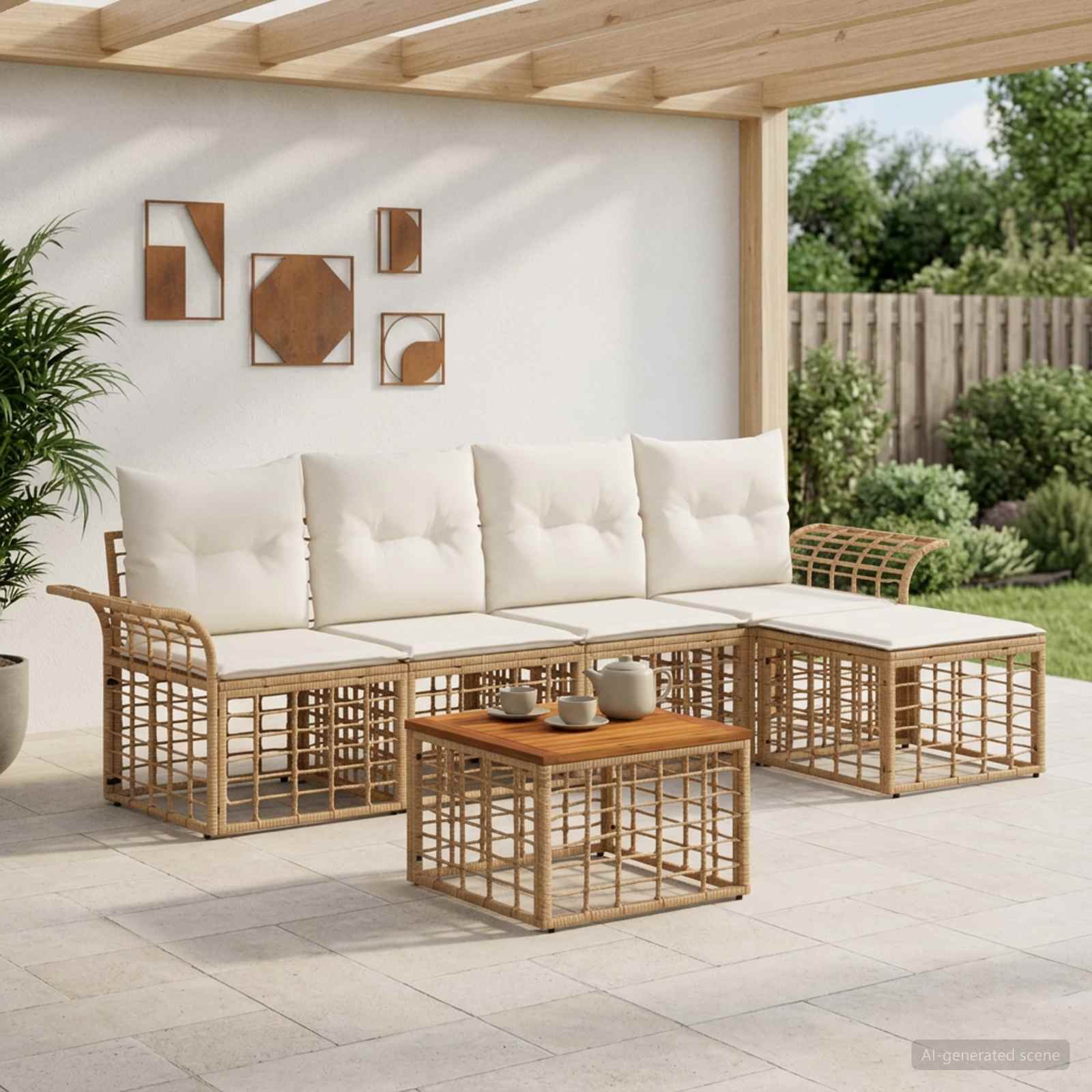 Ensemble de canapés d'extérieur 6 pc Blanc Naturel et Crème