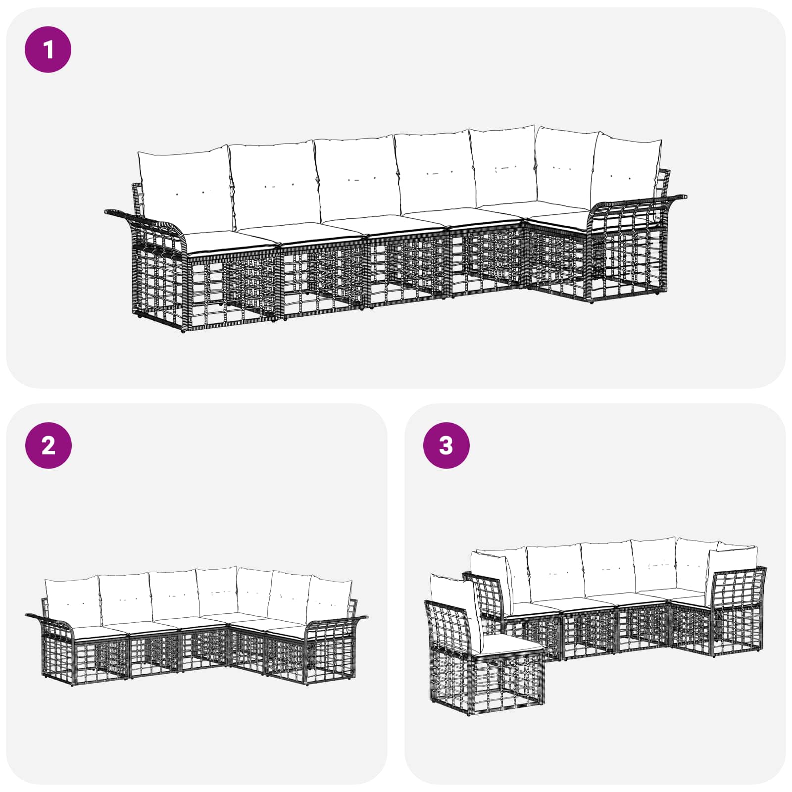 Ensemble de canapés d'extérieur 6 pcs Noir et Gris foncé - XIOS