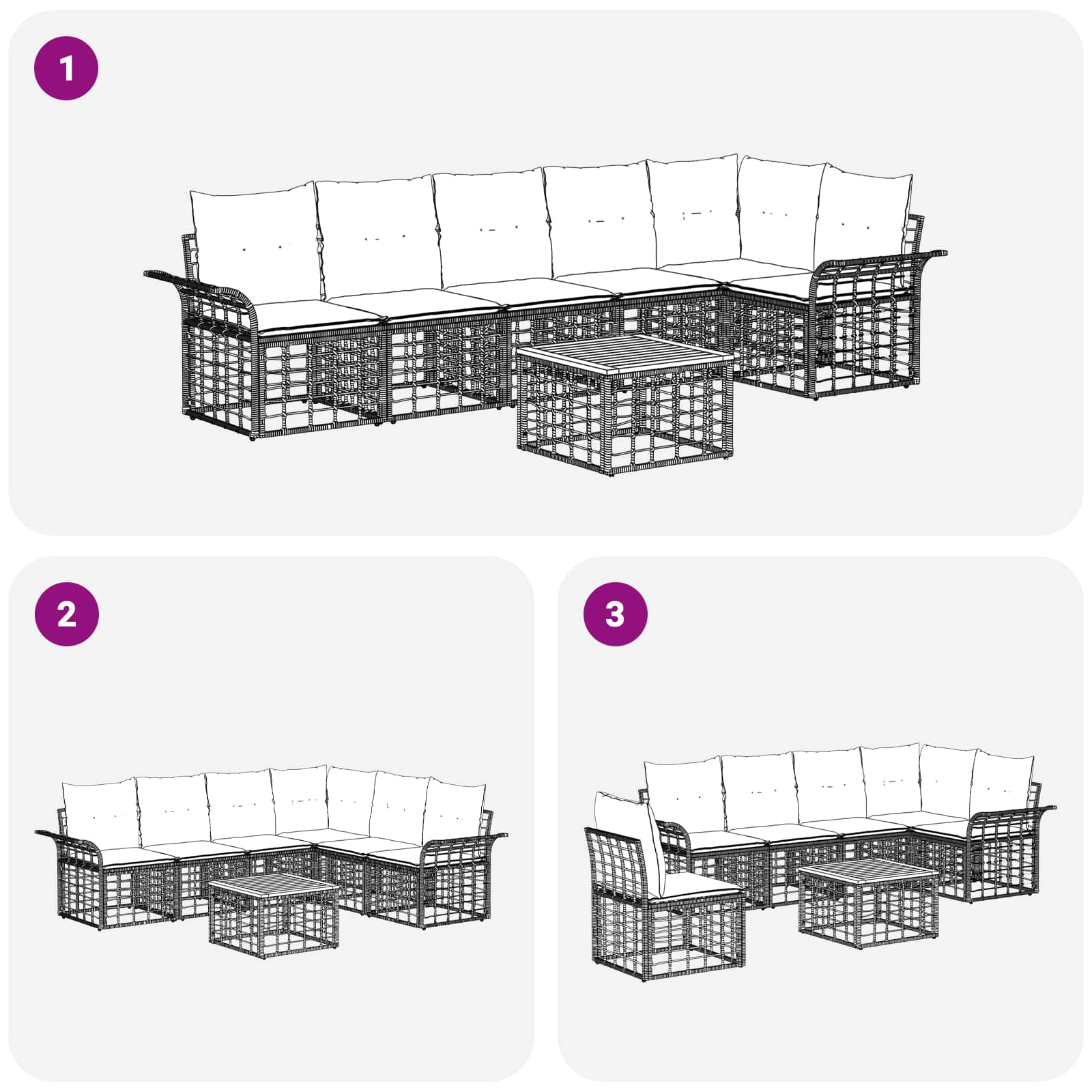 Ensemble de canapés d'extérieur 7 pcs Noir et Gris foncé - XIOS
