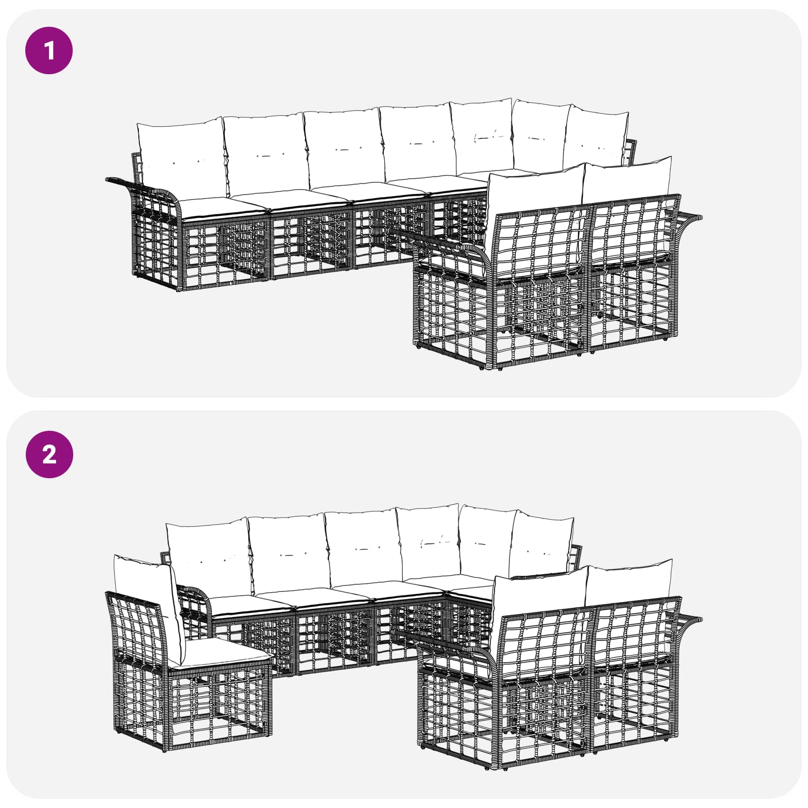 Ensemble de canapés d'extérieur 8 pcs Noir et Gris foncé - XIOS