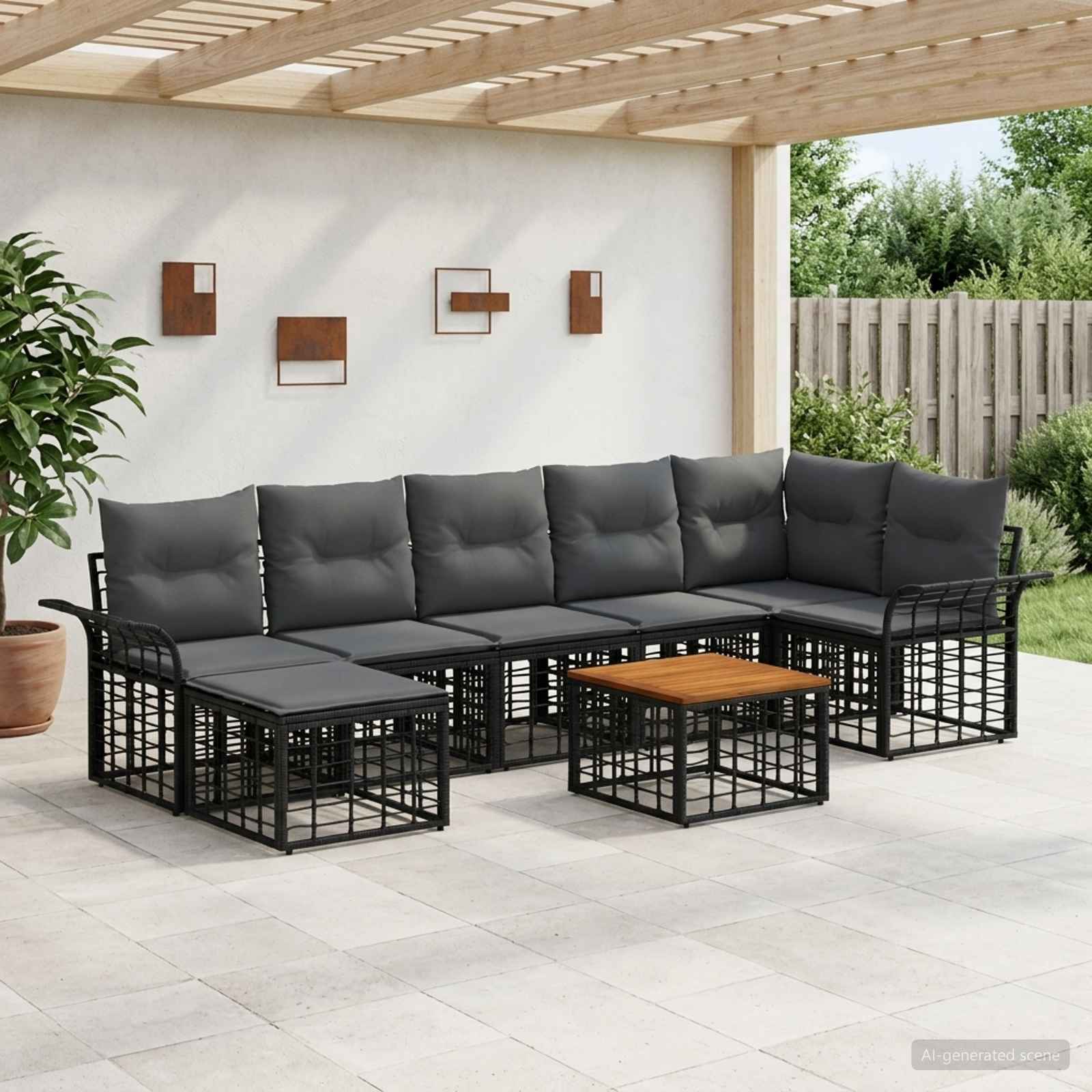 Ensemble de canapés d'extérieur 8 pc Noir et Gris foncé