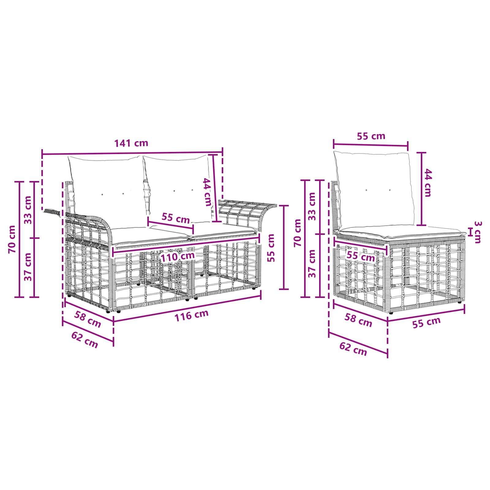 Ensemble de canapés d'extérieur 6 pcs Noir et Gris foncé - XIOS