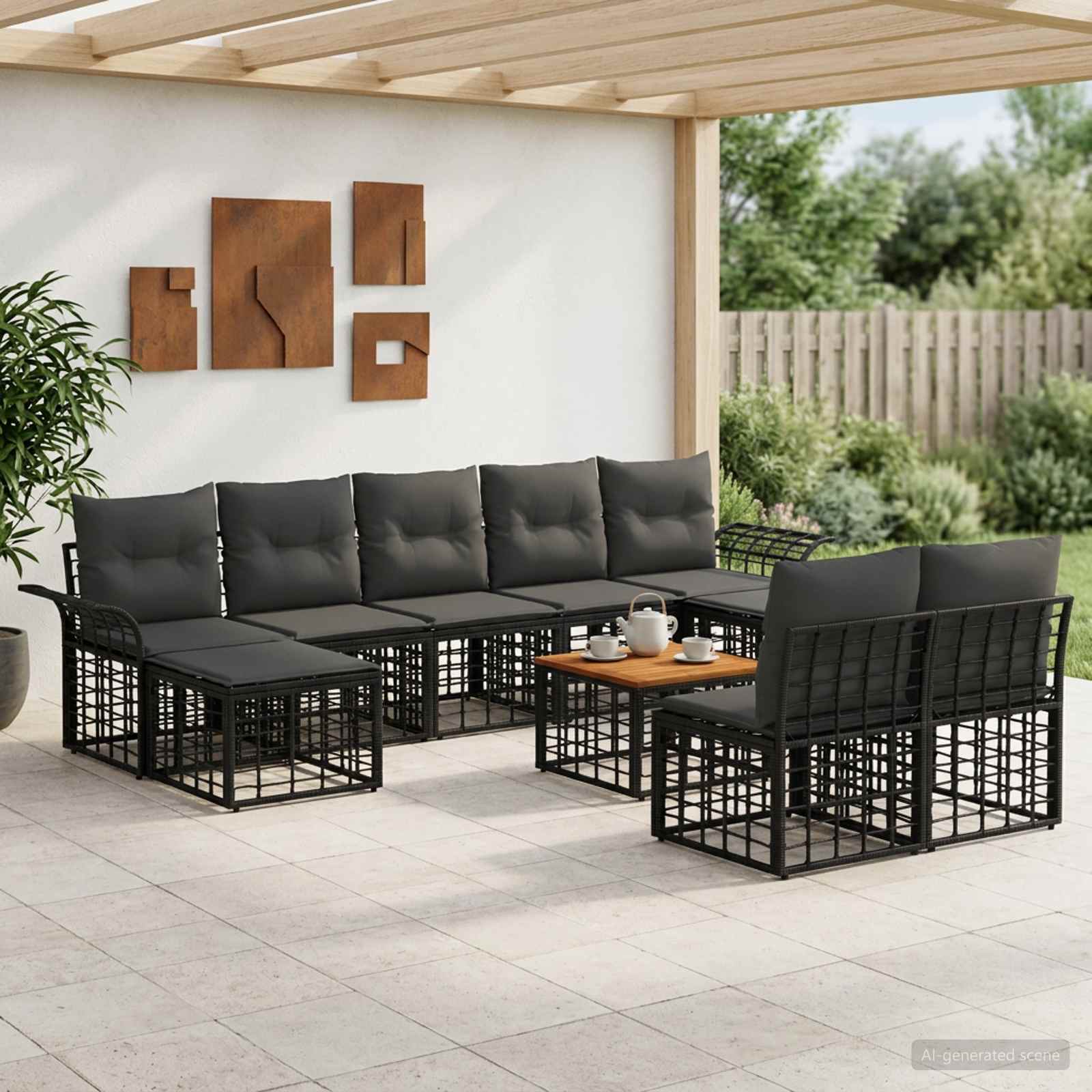 Ensemble de canapés d'extérieur 10 pc Noir et Gris foncé