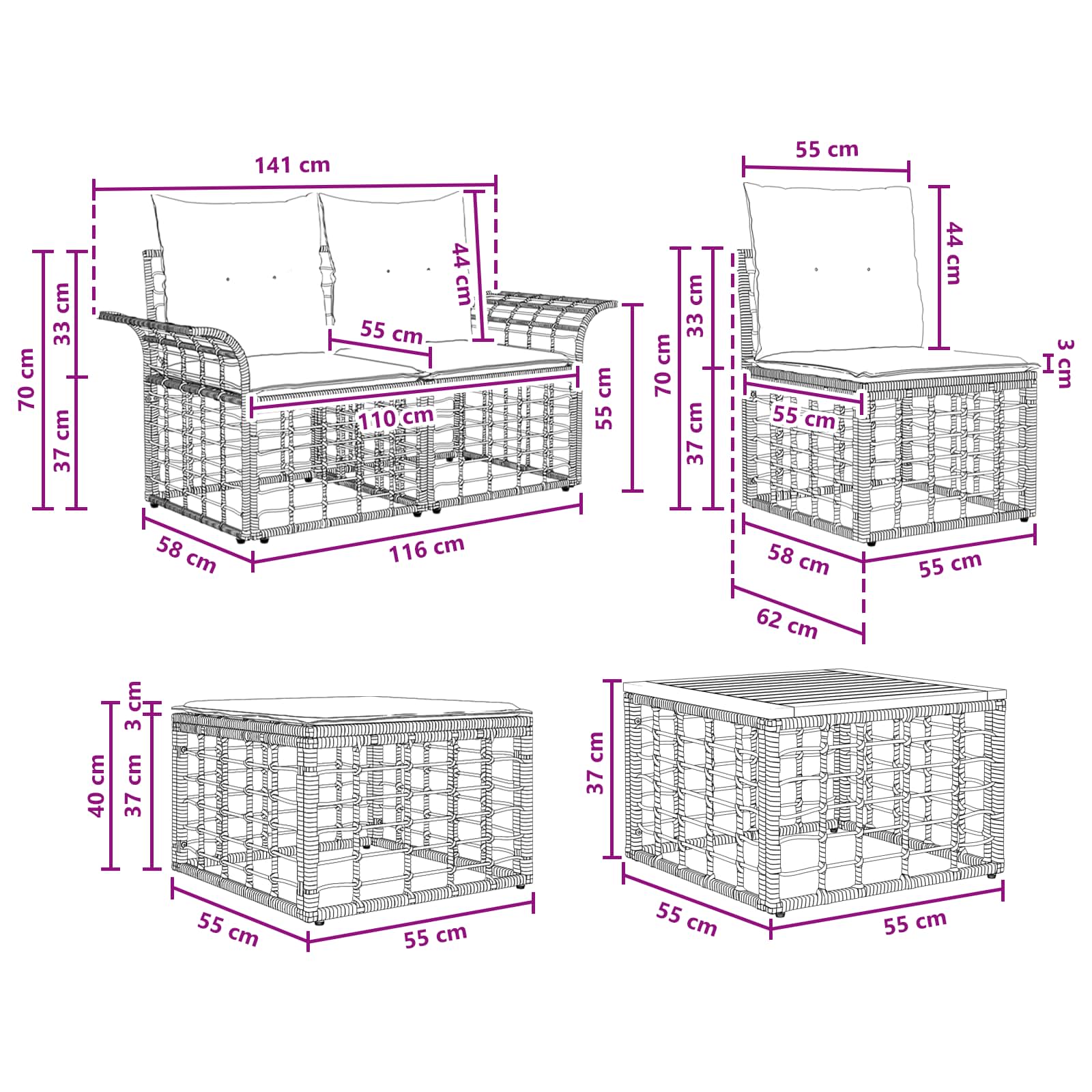 Ensemble de canapés d'extérieur 12 pcs Noir et Gris foncé - XIOS