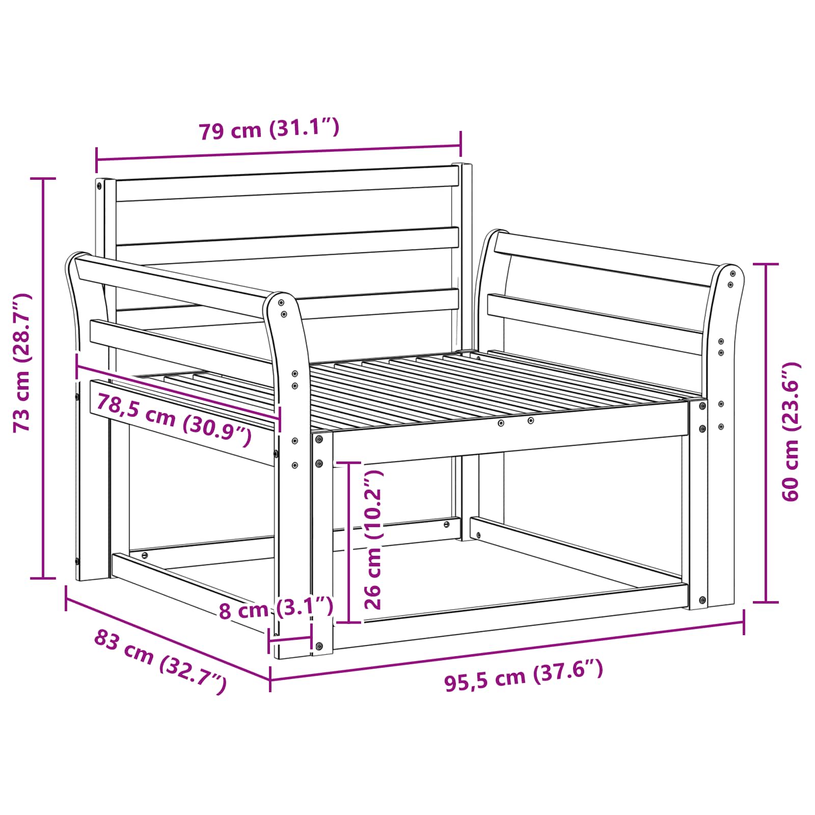 Sofa de milieu extérieur Bois d'Acacia Massif Naturel - XIOS