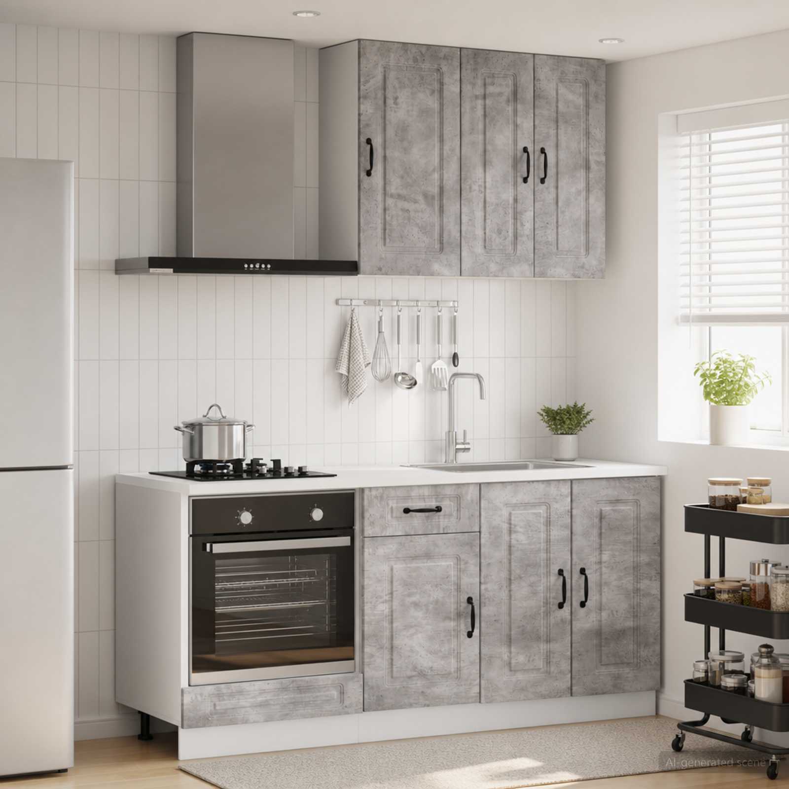 Unité de cuisine KALMAR 5 pc Gris béton Bois d'ingénierie