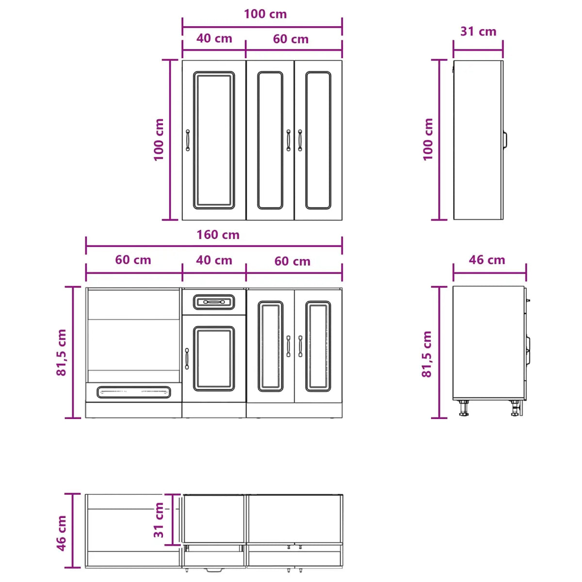 Unité de cuisine KALMAR 5 pc Blanc brillant Bois d’ingénierie - XIOS