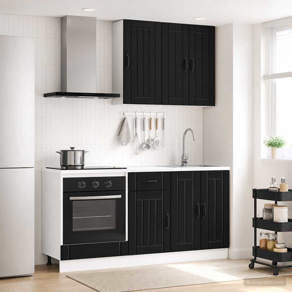 Unité de cuisine LUCCA 5 pc Noir Bois d'ingénierie