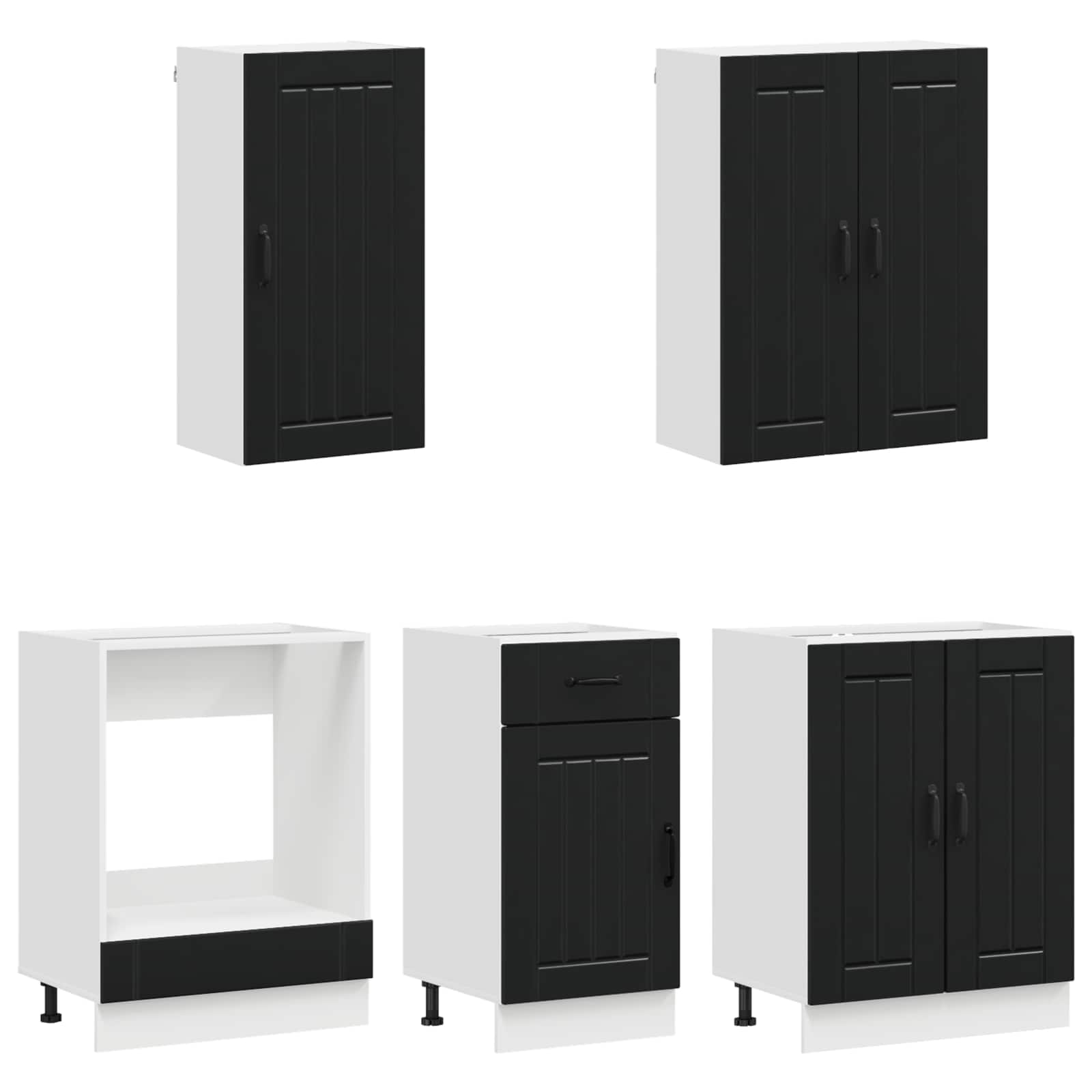 Unité de cuisine LUCCA 5 pc Noir Bois d'ingénierie