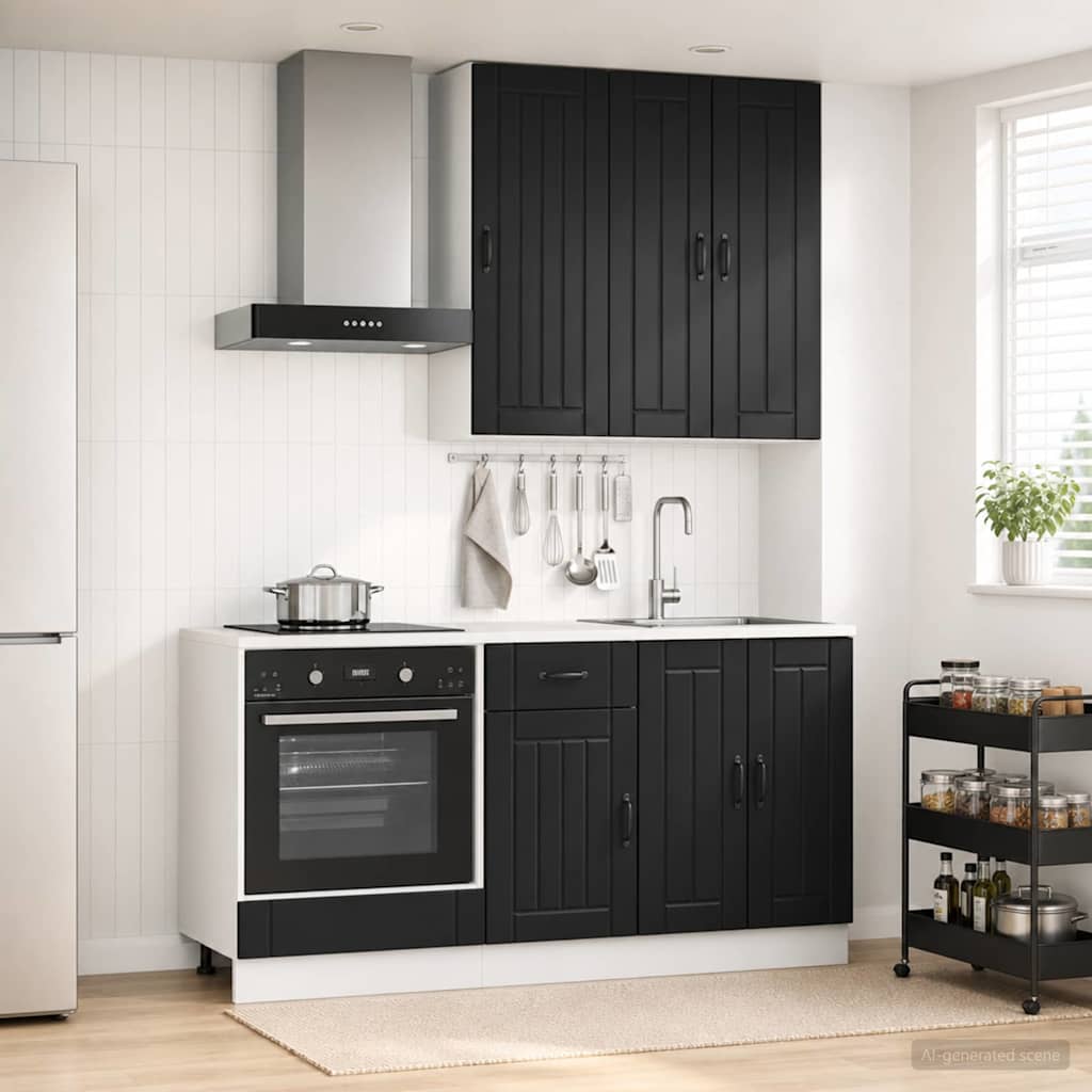 Unité de cuisine LUCCA 5 pc Noir Bois d'ingénierie