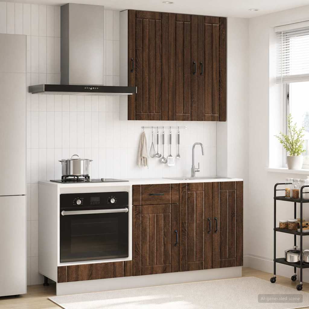 Unité de cuisine LUCCA 5 pc Chêne brun Bois d'ingénierie