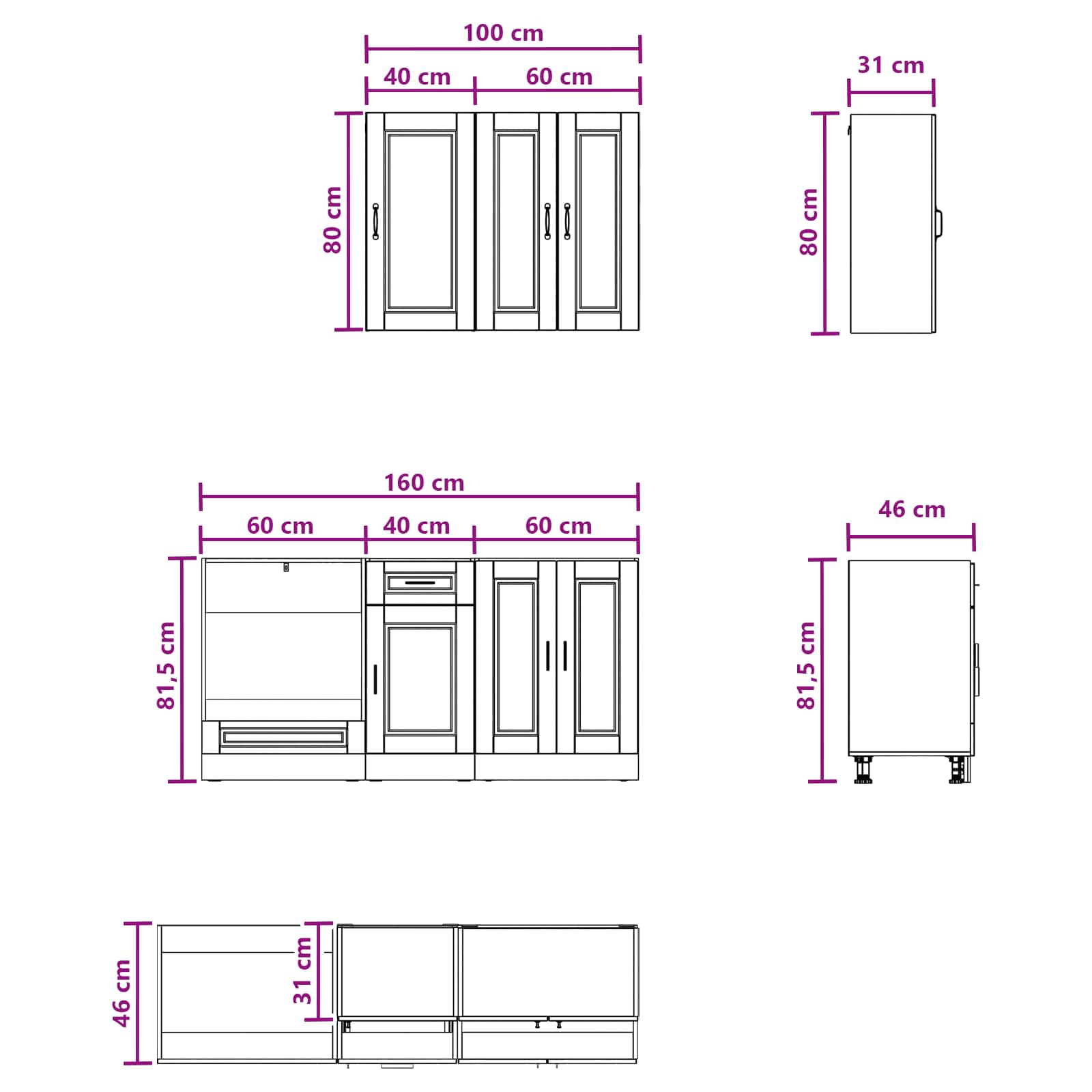 Unité de cuisine PORTO 5 pc Gris béton Bois d'ingénierie - XIOS