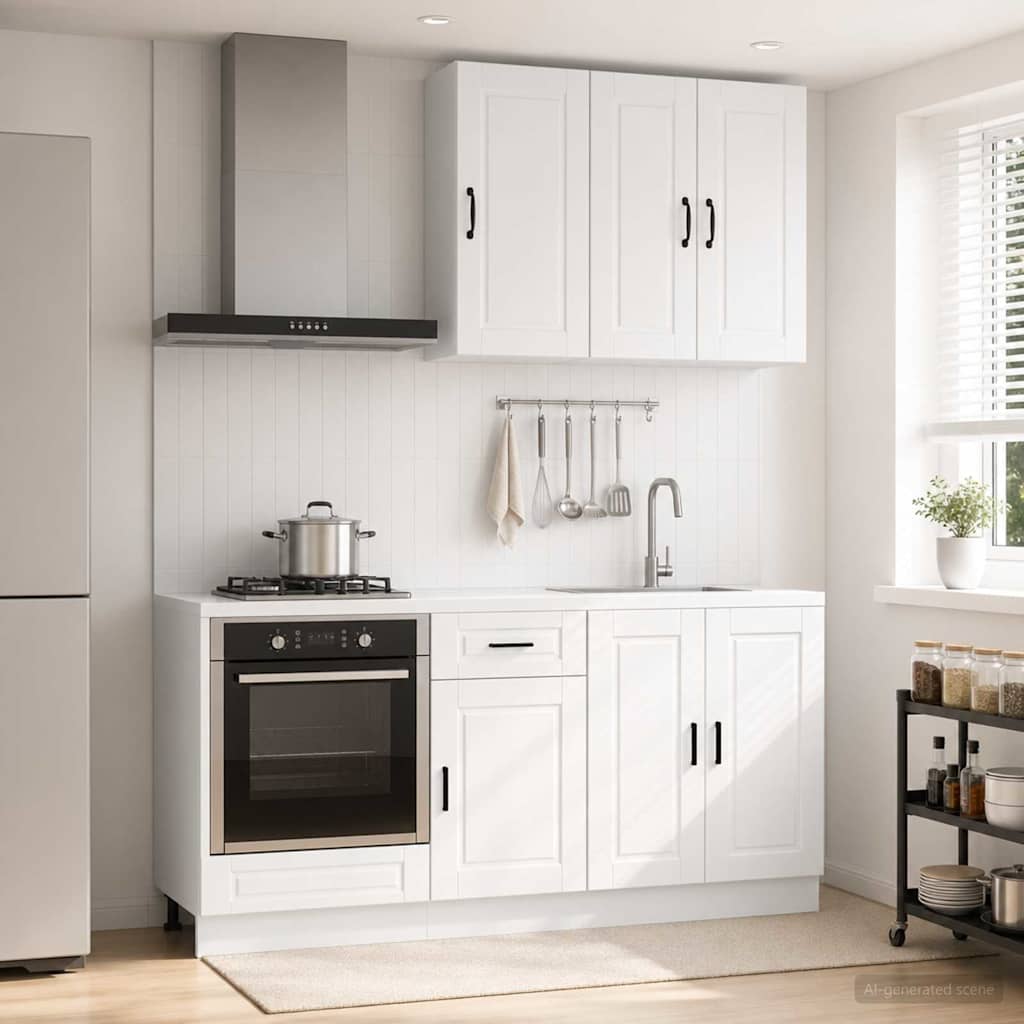 Unité de cuisine PORTO 5 pc Blanc brillant Bois d'ingénierie
