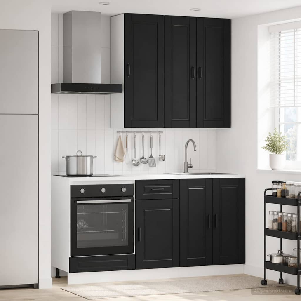 Unité de cuisine PORTO 5 pc Noir Bois d'ingénierie