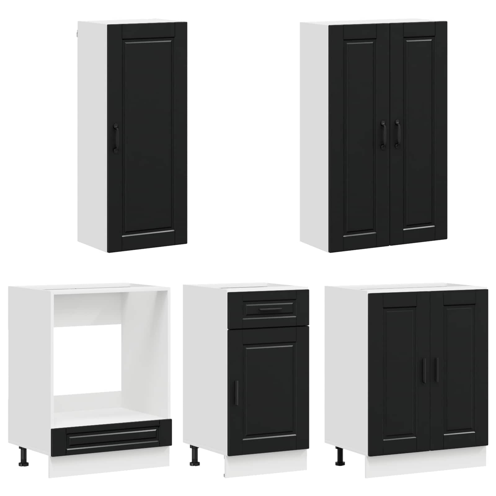Unité de cuisine PORTO 5 pc Noir Bois d'ingénierie