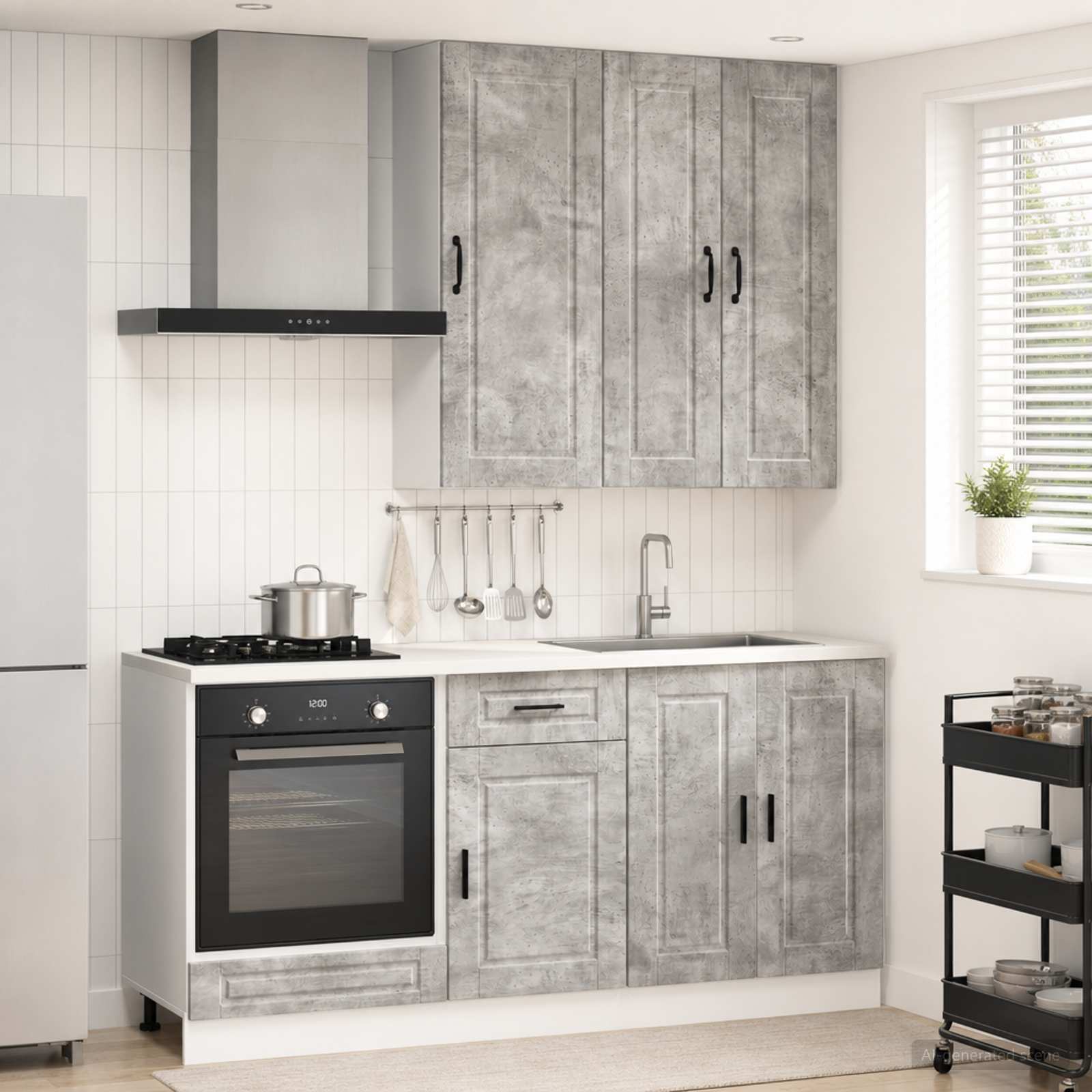 Unité de cuisine PORTO 5 pc Gris béton Bois d'ingénierie