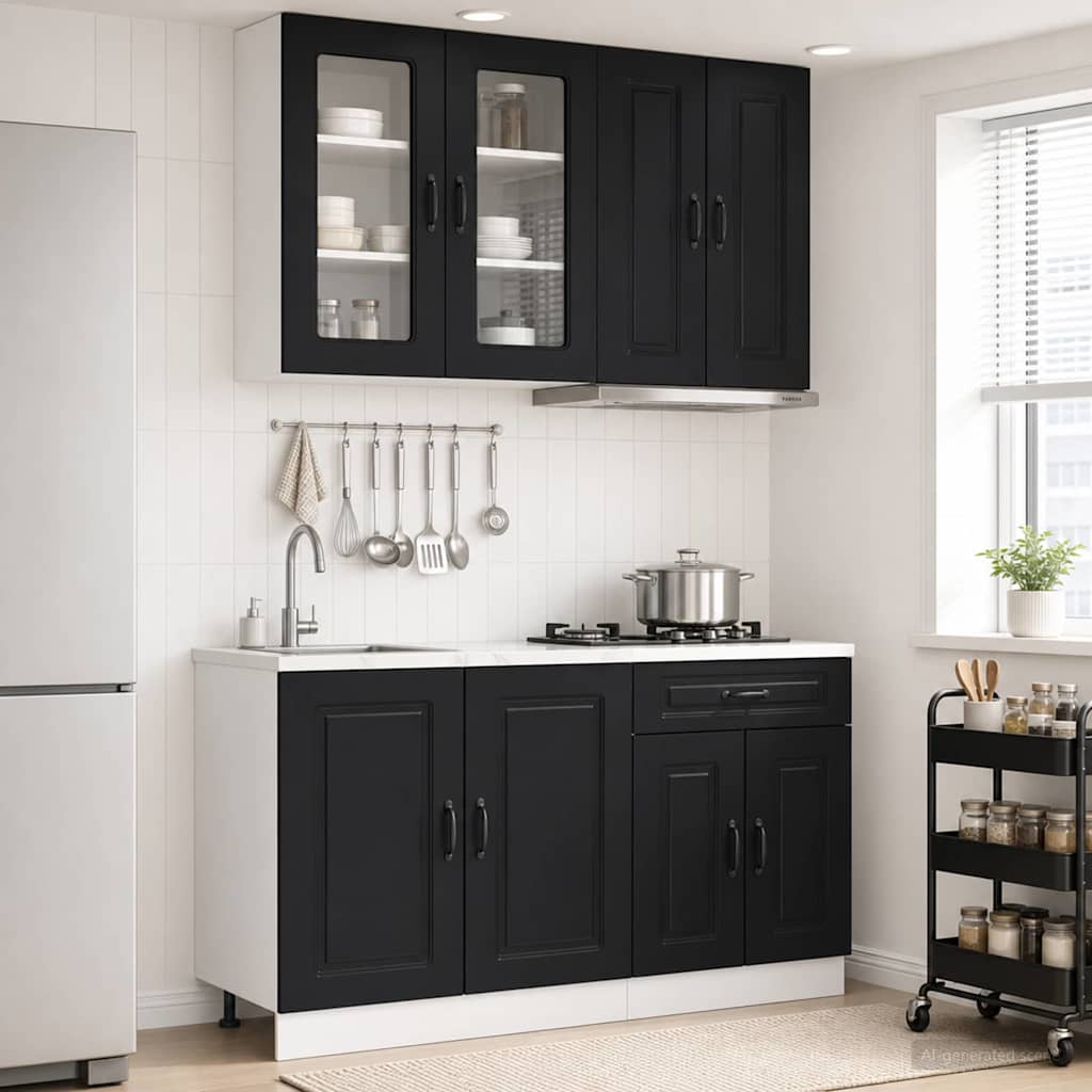 Unité de cuisine KALMAR 4 pc Noir Bois d'ingénierie