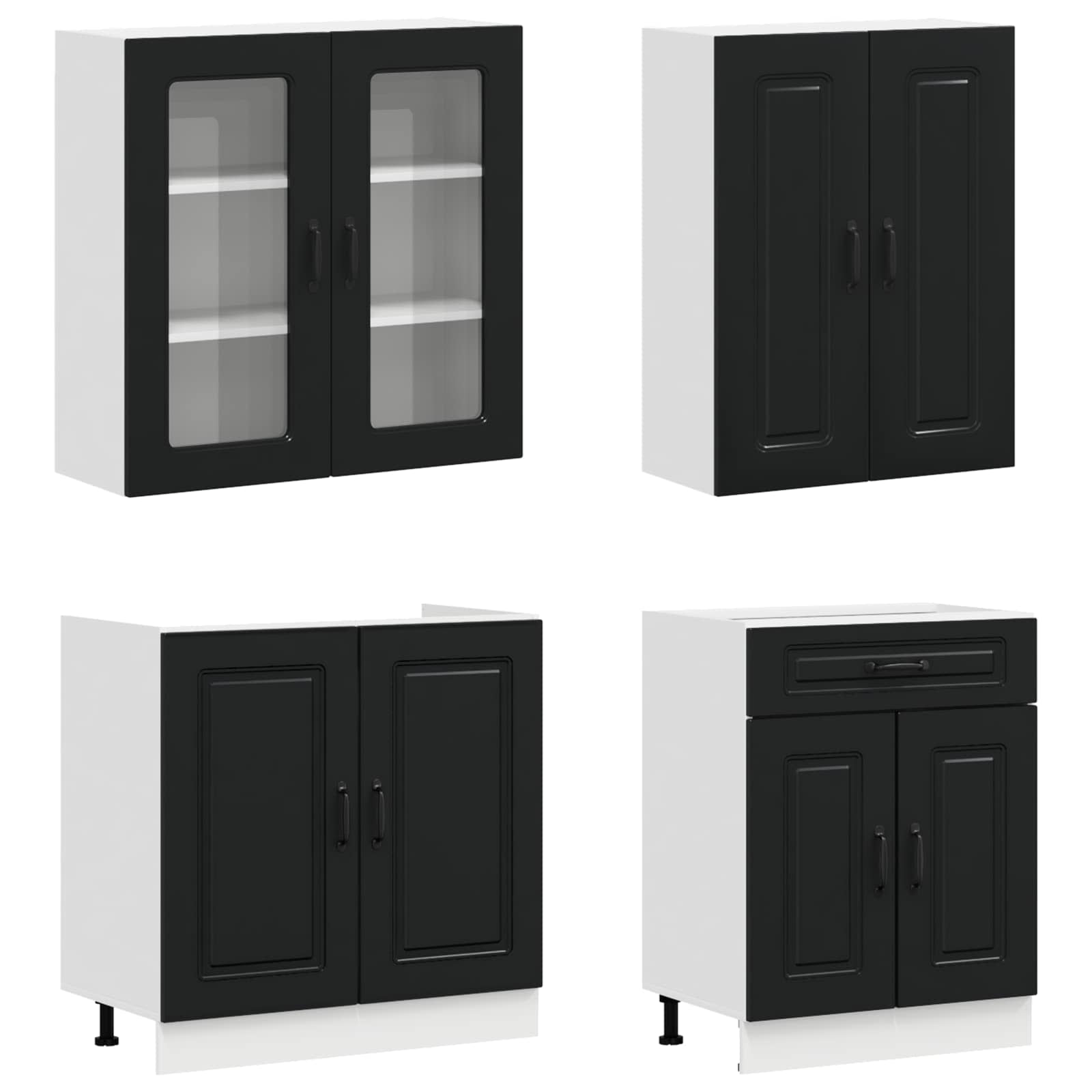 Unité de cuisine KALMAR 4 pc Noir Bois d'ingénierie
