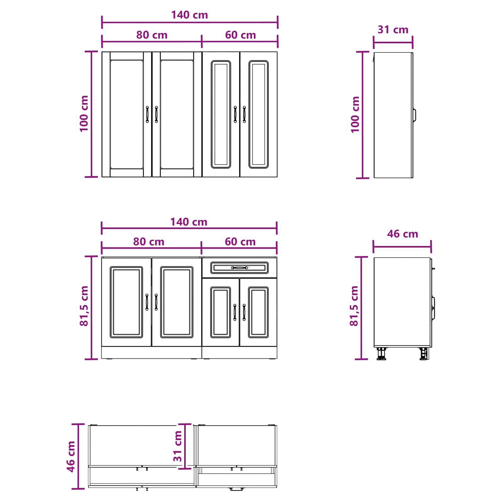 Unité de cuisine KALMAR 4 pc Blanc Bois d'ingénierie - XIOS