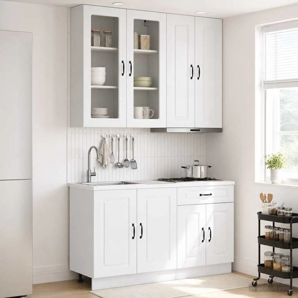 Unité de cuisine KALMAR 4 pc Blanc brillant Bois d’ingénierie - XIOS