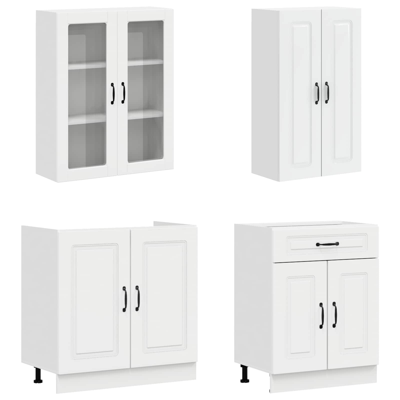 Unité de cuisine KALMAR 4 pc Blanc brillant Bois d'ingénierie