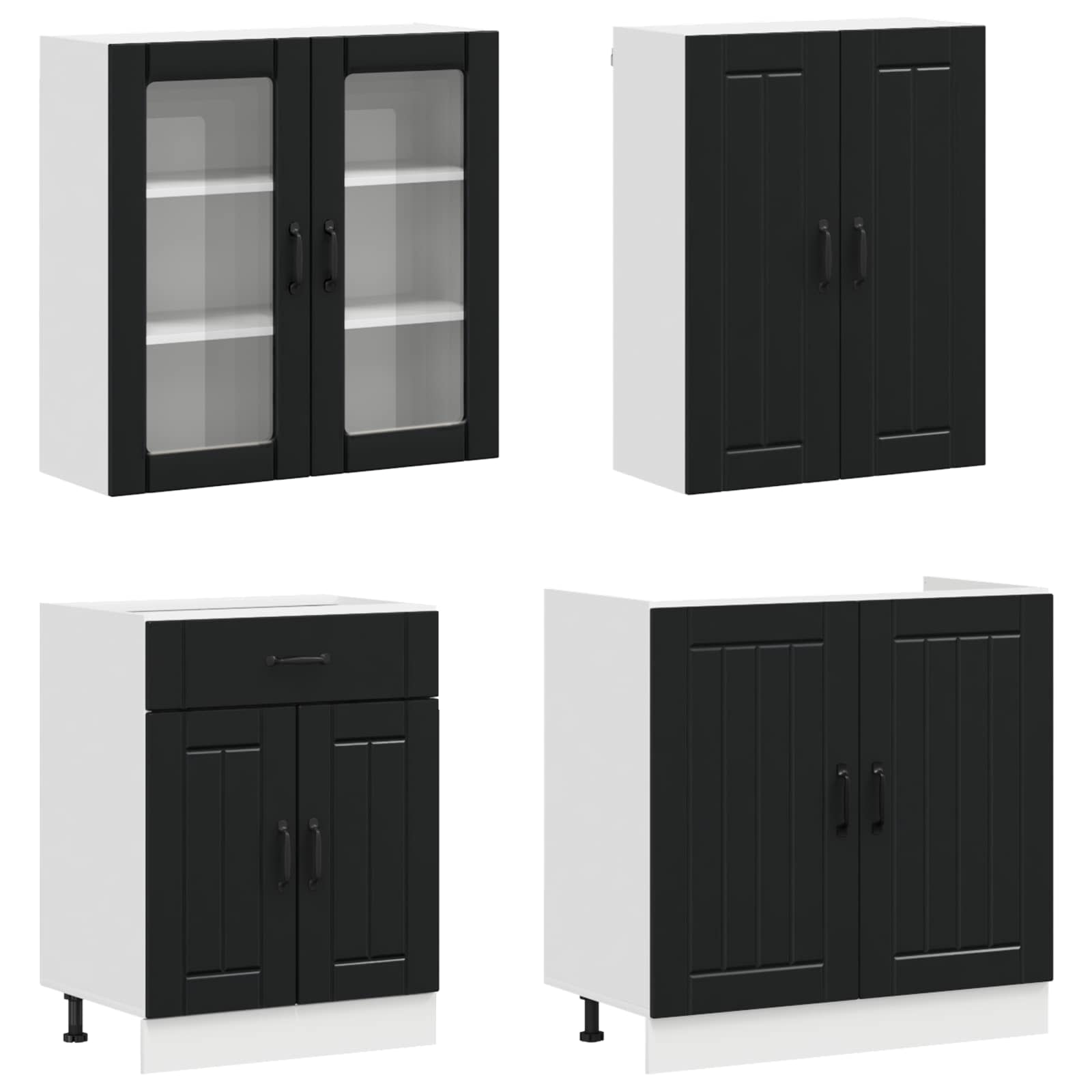 Unité de cuisine LUCCA 4 pc Noir Bois d'ingénierie - XIOS
