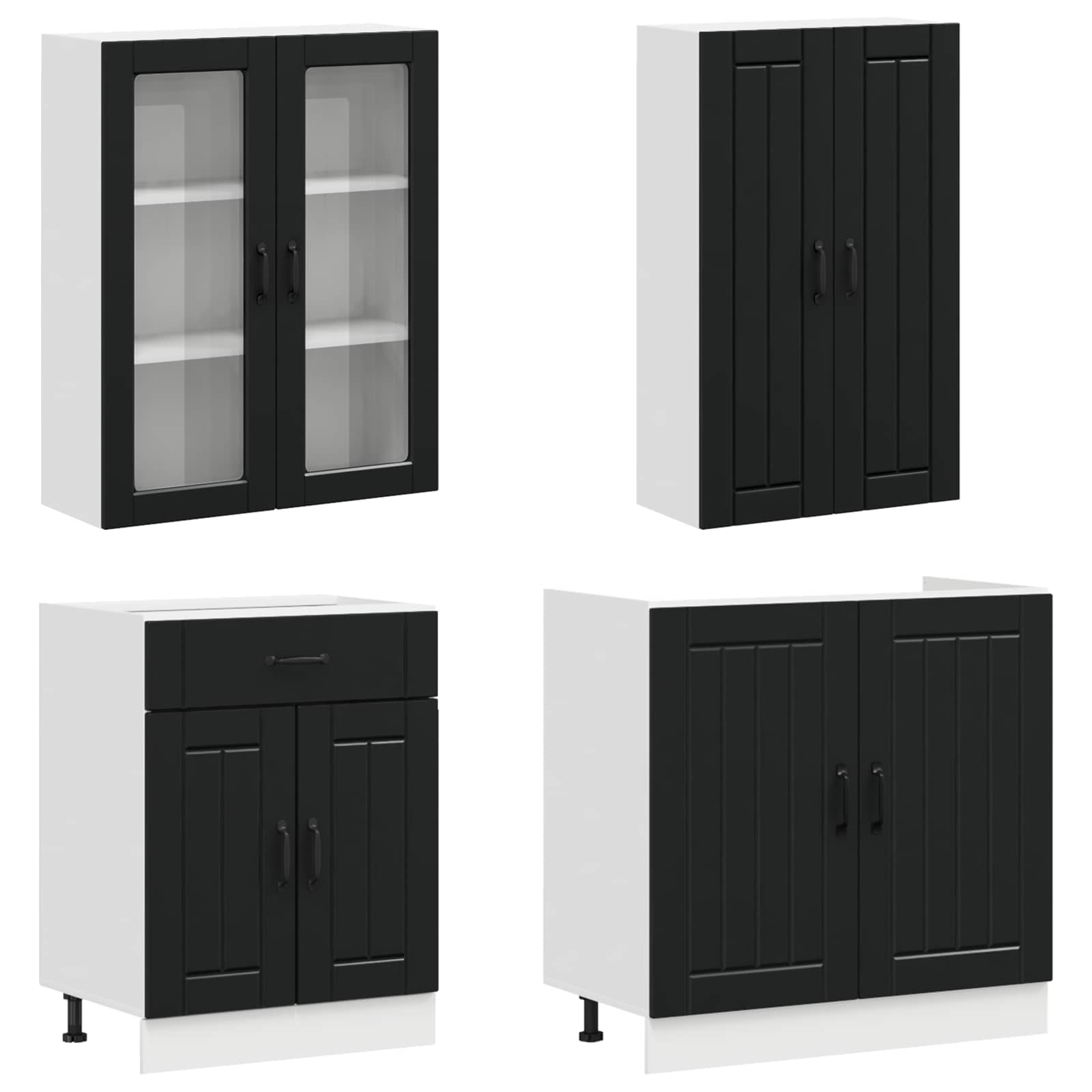 Unité de cuisine LUCCA 4 pc Noir Bois d'ingénierie - XIOS