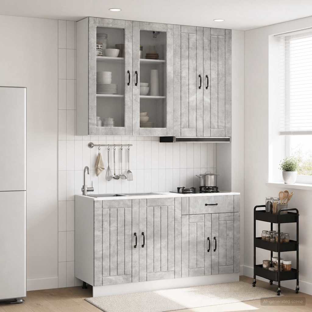 Unité de cuisine LUCCA 4 pc Gris béton Bois d'ingénierie