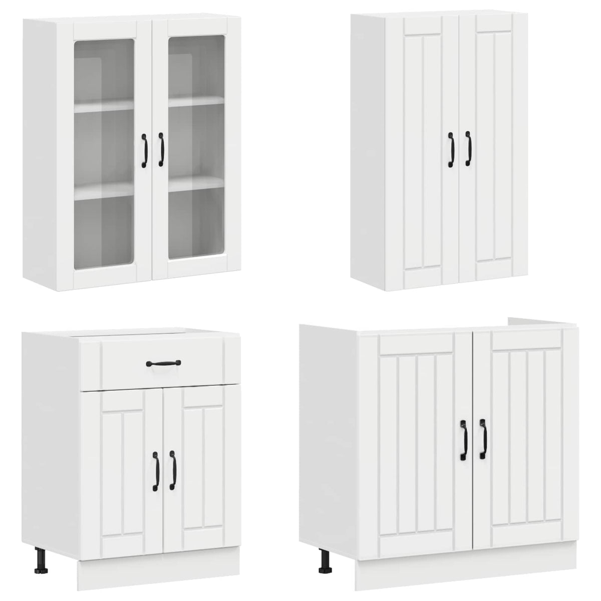 Unité de cuisine LUCCA 4 pc Blanc brillant Bois d'ingénierie