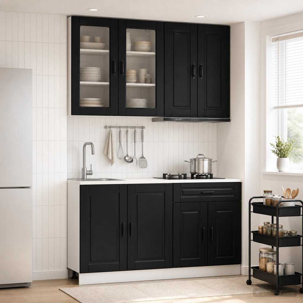 Unité de cuisine PORTO 4 pc Noir Bois d'ingénierie