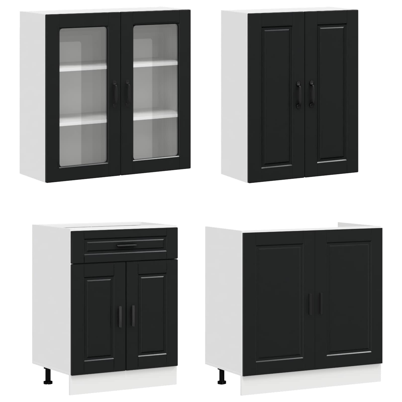 Unité de cuisine PORTO 4 pc Noir Bois d'ingénierie