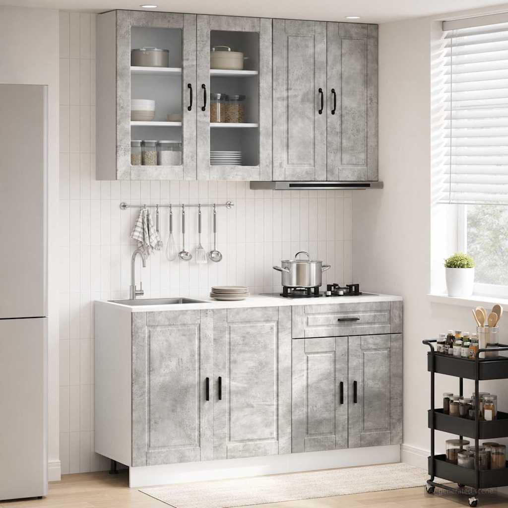 Unité de cuisine PORTO 4 pc Gris béton Bois d'ingénierie