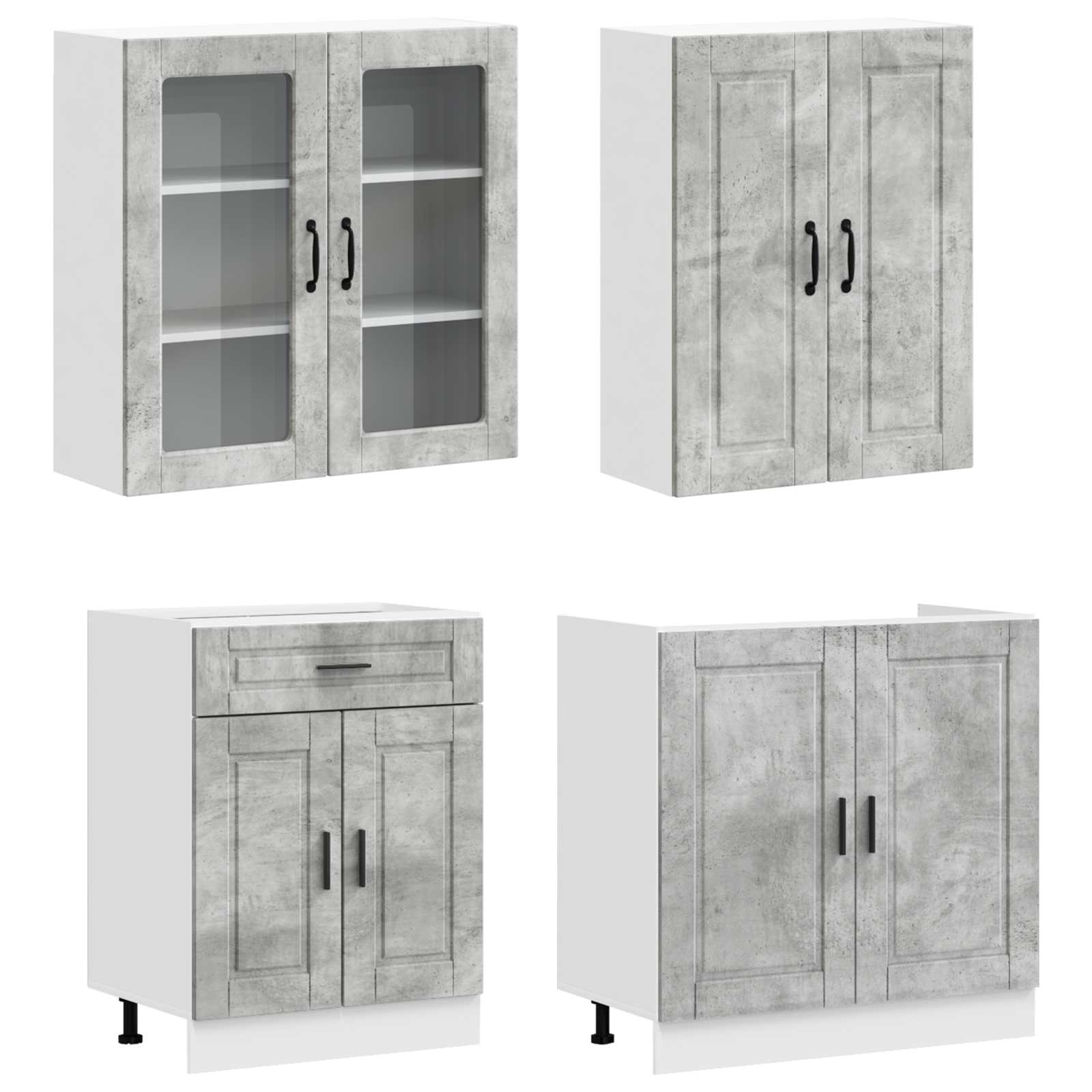 Unité de cuisine PORTO 4 pc Gris béton Bois d'ingénierie